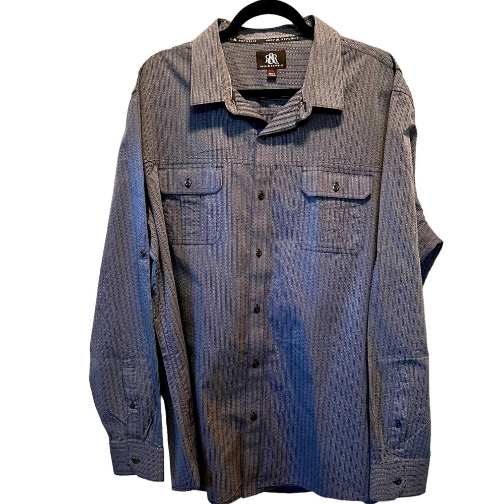Rock & Republic Gray Plaid Lightweight Cotton Blend Men's Button Down Shirt